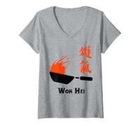 Femme Saveurs de Wok Hei Funny Chinese Wok Cuisson Riz Frit T-Shirt avec Col en V