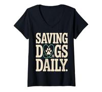 Femme Saving Dogs Daily Vet Tech Dog Rescue T-Shirt avec Col en V