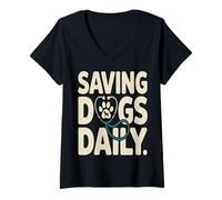 Femme Saving Dogs Daily Vet Tech Dog Rescue T-Shirt avec Col en V