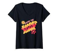 Femme Savourez la Douce Brume Ambiance rétro paisible T-Shirt avec Col en V