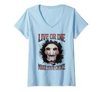 Femme Saw Live Or Die Make Your Choice Billy Horror Movie T-Shirt avec Col en V