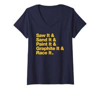 Femme Saw & Sand & Paint Funny Pinewood Derby Typography Cub Scout T-Shirt avec Col en V
