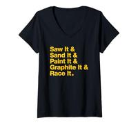 Femme Saw & Sand & Paint Funny Pinewood Derby Typography Cub Scout T-Shirt avec Col en V