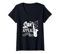 Femme Sax Appeal Saxophone Saxophoniste Notes de Musique T-Shirt avec Col en V