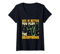 Femme Saxophone - Funny Life is Better When You Play The Saxophone T-Shirt avec Col en V