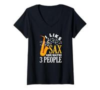 Femme Saxophone Humoristique « I Like Sax and Maybe 3 People » T-Shirt avec Col en V