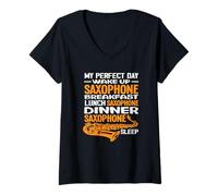 Femme Saxophone Perfect Day Routine Saxophonist Hobby Music T-Shirt avec Col en V
