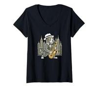 Femme Saxophone pour Chien Musicien de Jazz T-Shirt avec Col en V