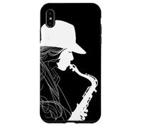 Femme saxophoniste Dessin au trait Saxophone ténor Coque pour iPhone XS Max