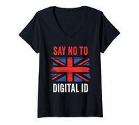 Femme Say No to Digital ID - Freedom & Conservative Grunge Flag UK T-Shirt avec Col en V