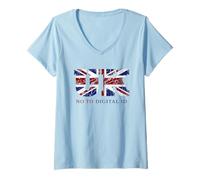 Femme Say No to Digital ID - Freedom & Conservative Grunge Flag UK T-Shirt avec Col en V