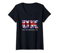 Femme Say No to Digital ID - Freedom & Conservative Grunge Flag UK T-Shirt avec Col en V