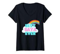 Femme Saya - Best Saya Ever - Rainbow Cute Girl Saya T-Shirt avec Col en V