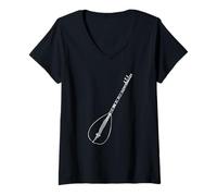 Femme Saz Baglama Instrument Traditionnel Turc Guitare Turque T-Shirt avec Col en V