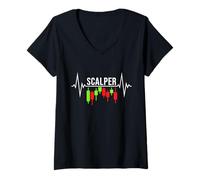 Femme Scalper Heartbeat - Crypto Scalping Trading Pulse Line T-Shirt avec Col en V