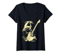 Femme Sceau avec Guitare Rocker Guitariste Animal Punk Rock Grunge T-Shirt avec Col en V