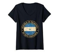 Femme Sceau Circulaire Vintage de la République du Nicaragua T-Shirt avec Col en V