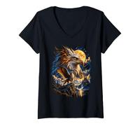 Femme Scène Fantastique de Nuit avec Griffon et Aigle T-Shirt avec Col en V