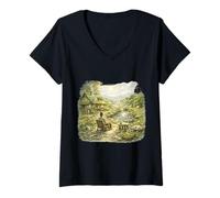Femme Scène paisible Eco Cottage au Bord de la rivière T-Shirt avec Col en V