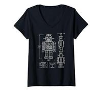 Femme Schéma de Plan de Robot Jouet - Droïde à remonter de Science-Fiction Vintage T-Shirt avec Col en V