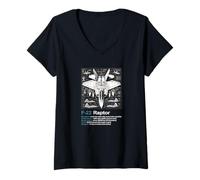 Femme Schéma Technique du Plan F-22 - Graphique Artistique aéronautique T-Shirt avec Col en V
