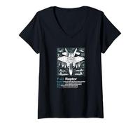 Femme Schéma Technique du Plan F-22 - Graphique Artistique aéronautique T-Shirt avec Col en V