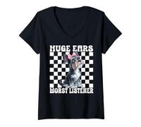Femme Schnauzer Miniature drôle Chien Fille énormes Oreilles Pire auditeur T-Shirt avec Col en V