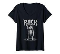 Femme Schnauzer Rock Music Retro Vintage pour les amoureux des chiens T-Shirt avec Col en V