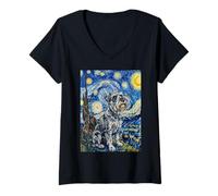 Femme Schnauzer Van Gogh Starry Night Dog Art T-Shirt avec Col en V