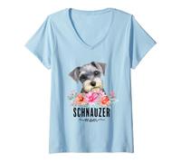 Femme Schnauzer with Flowers Dog Mom Cute Pet Owner Lover T-Shirt avec Col en V