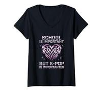 Femme School is Important But K-Pop is Importanter Design Amusant T-Shirt avec Col en V