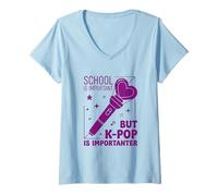 Femme School is Important But K-Pop is Importanter Design Amusant T-Shirt avec Col en V
