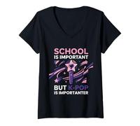 Femme School is Important But K-Pop is Importanter Design Amusant T-Shirt avec Col en V