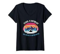 Femme School is Important But Skiing is Importanter Funny Ski Meme T-Shirt avec Col en V