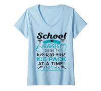 Femme School Nurses Saving The World One Ice Pack at A Time T-Shirt avec Col en V