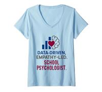 Femme School Psychologist Data Driven Empathy LED Behavioral Brain T-Shirt avec Col en V