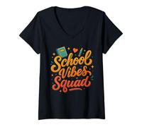 Femme School Vibes Squad, professeur de retour à l'école, élève du premier jour T-Shirt avec Col en V
