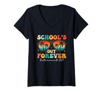 Femme School's Out Forever Retraite 2027 Groovy Professeur retraité T-Shirt avec Col en V