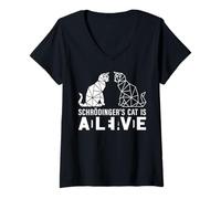 Femme Schrödinger's Cat is Dead and Alive Polygonale Géométrique T-Shirt avec Col en V