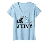 Femme Schrödinger's Cat is Dead and Alive Polygonale Géométrique T-Shirt avec Col en V