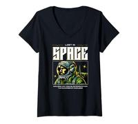 Femme Sci FI Lost in Space Exploring New Worlds Astronaute T-Shirt avec Col en V