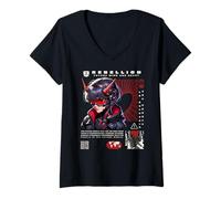 Femme Sci-FI Rebellion, Catastrophe mentale et Cardiaque de l'ère des cyborgs T-Shirt avec Col en V