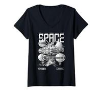 Femme Sci FI Space Alien Astronaute Satellite dans Le Monde Entier T-Shirt avec Col en V