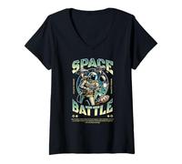 Femme Sci FI Space Battle Galactic Warfare Astronaute T-Shirt avec Col en V