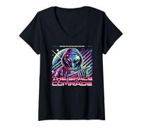 Femme Sci FI The Space Camarade, méfiez-Vous des visiteurs du néant T-Shirt avec Col en V