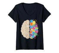 Femme Science Art Cerveau Pensée Gauche et Droite Neuroscience Esprit T-Shirt avec Col en V