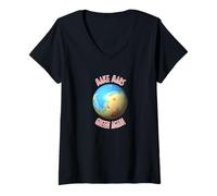 Femme Science Cartographie Terraforming Noir Bleu Rouge Mars T-Shirt avec Col en V