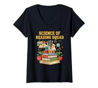 Femme Science de l'alphabétisation de la Lecture Squad Cool Phonics Decoding T-Shirt avec Col en V