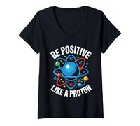 Femme Science des Protons positifs Atome Physique Chimie T-Shirt avec Col en V