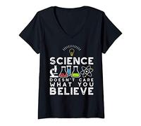 Femme Science Doesn't Care What You Believe - sciences Humour T-Shirt avec Col en V
